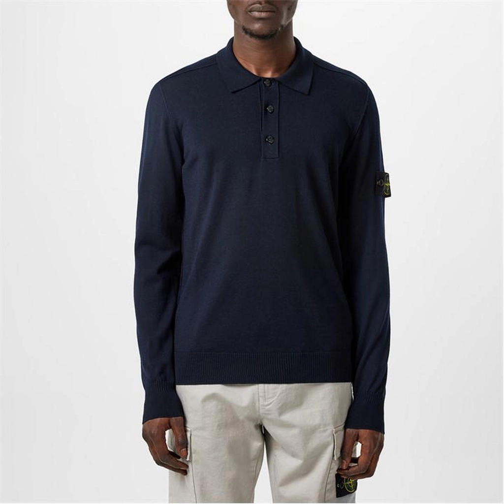 Stone Island Button Wool Polo Shirt - Blue